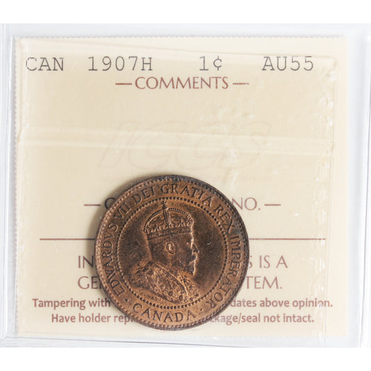 1907H Canada 1-cent ICCS Certified AU55
