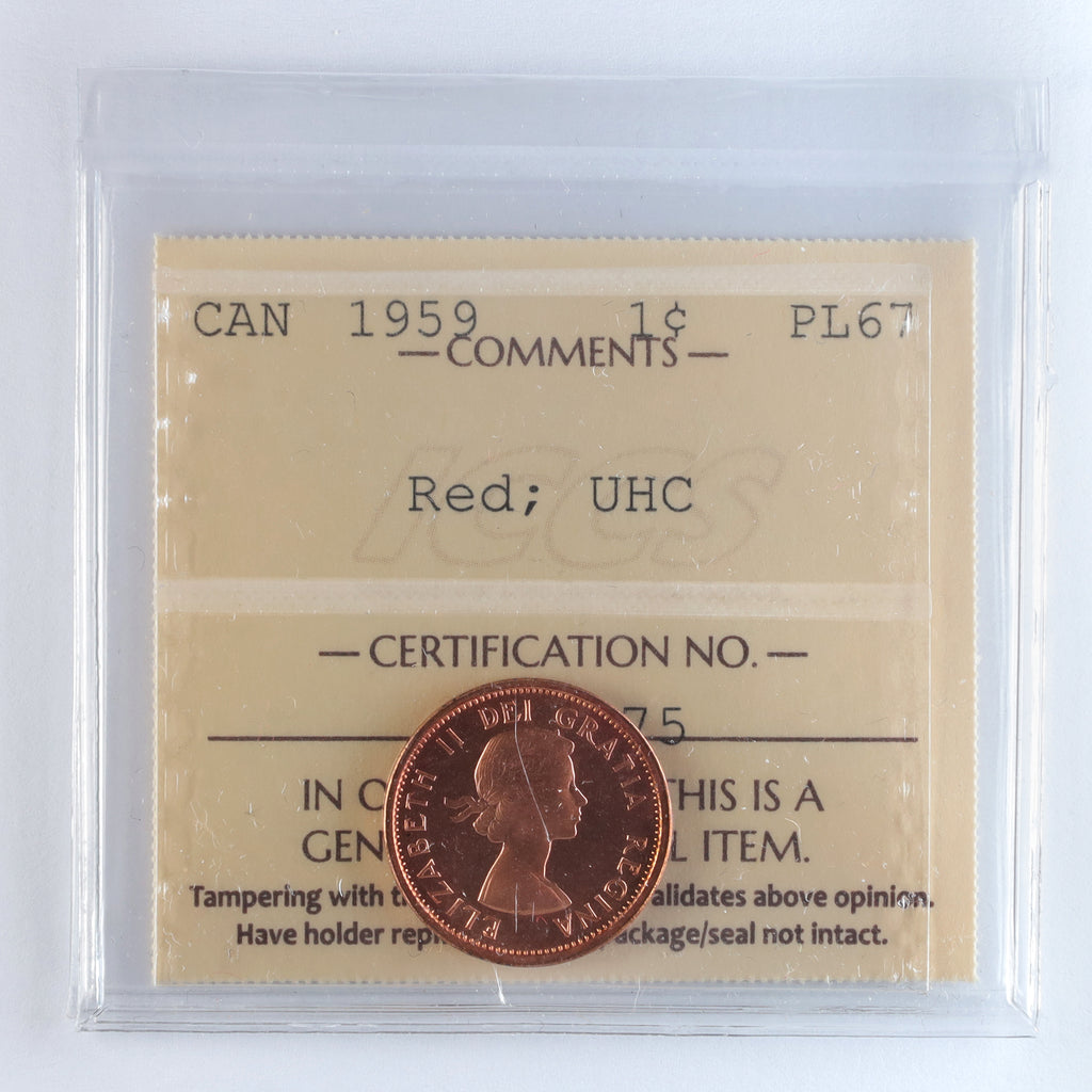 1959 Canada 1-cent ICCS Certified PL67 Red, UHC