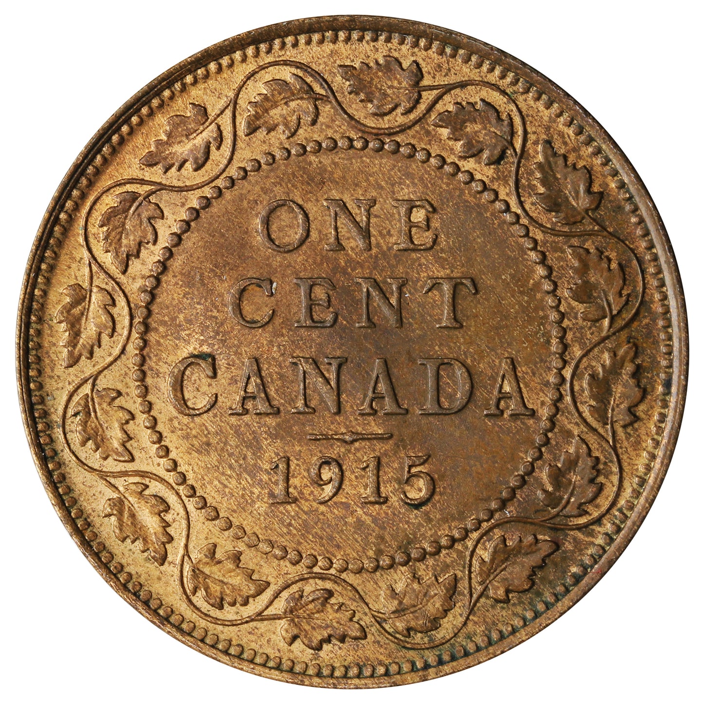 1915 Canada 1-cent UNC+ (MS62) Red & Brown