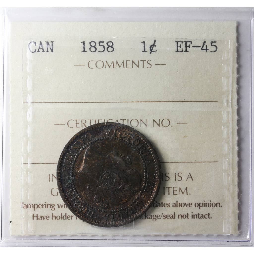 1858 Canada 1-cent ICCS Certified EF45