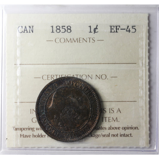 1858 Canada 1-cent ICCS Certified EF45