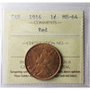 1914 Canada 1-cent ICCS Certified MS64 Red (UT 877)