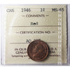 1946 Canada 1-cent ICCS Certified MS65 Red