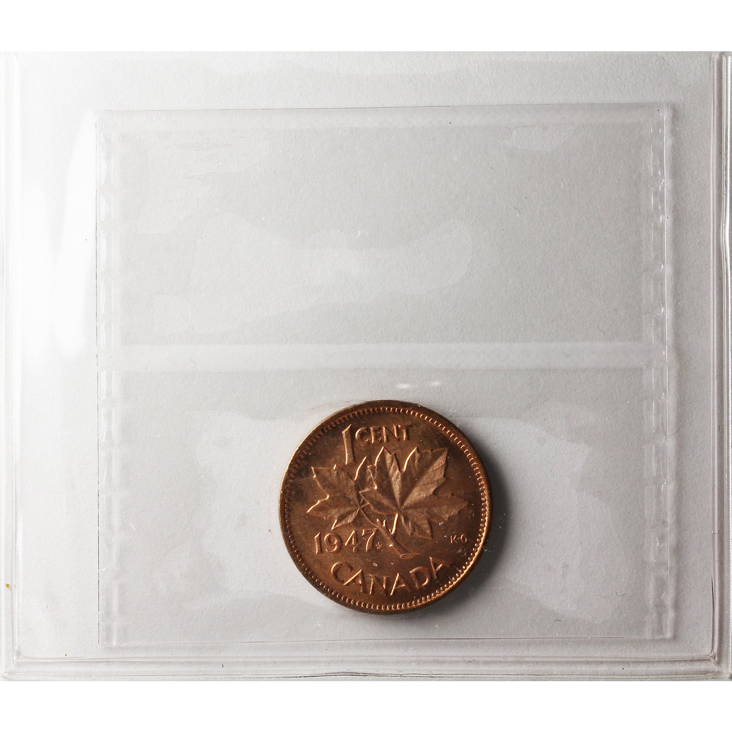 1947 Maple Leaf, Pointed 7 Canada 1-cent ICCS Certified MS64 Red