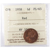 1958 Canada 1-cent ICCS Certified PL65 Red