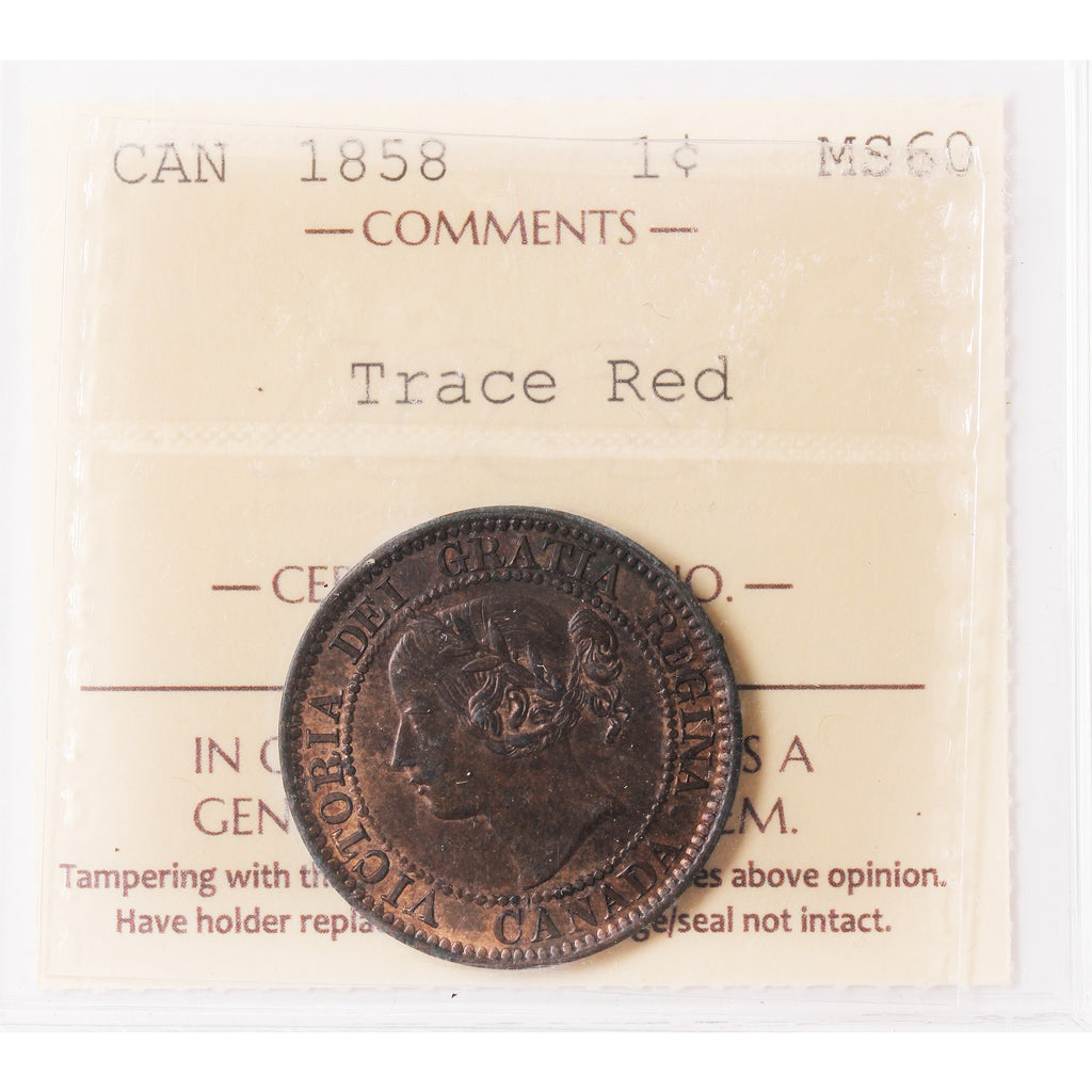 1858 Canada 1-cent ICCS Certified MS60 Trace Red (XNW 832)