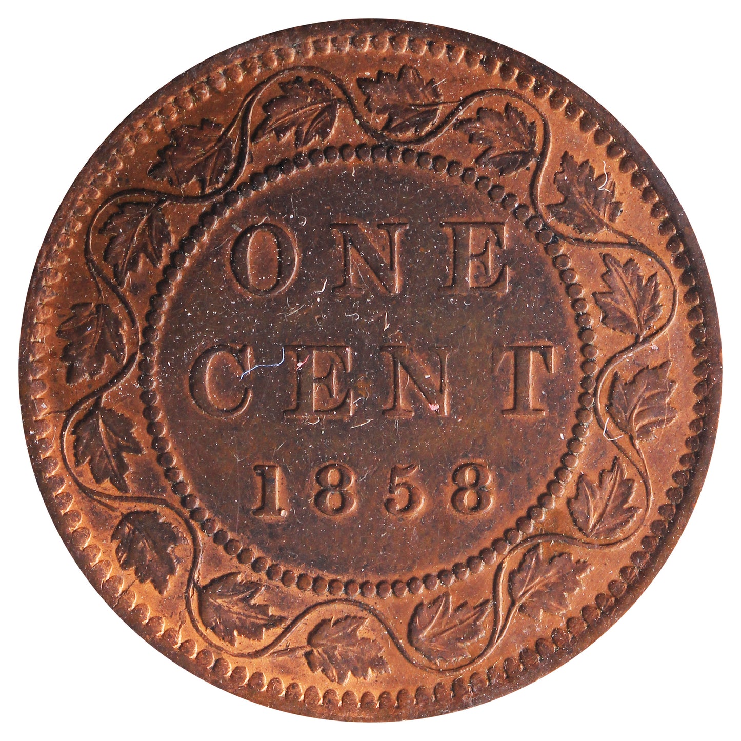 1858 Canada 1-cent ICCS Certified AU50