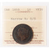 1859 Narrow 9, 5/5 Canada 1-cent ICCS Certified VF30