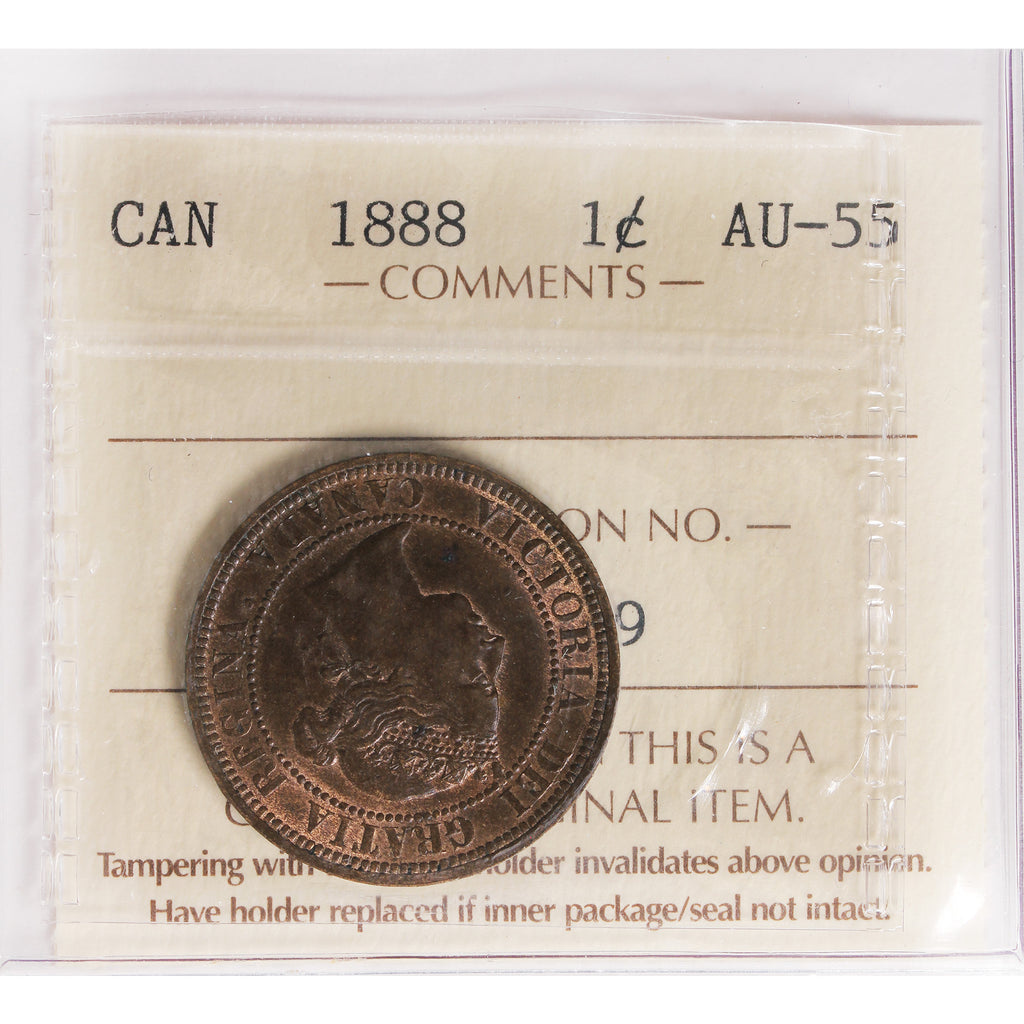 1888 Canada 1-cent ICCS Certified AU55