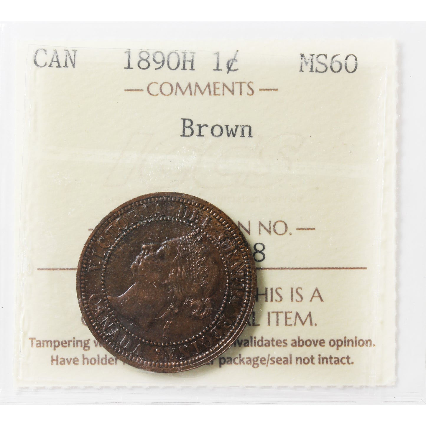 1890H Canada 1-cent ICCS Certified MS60 Brown