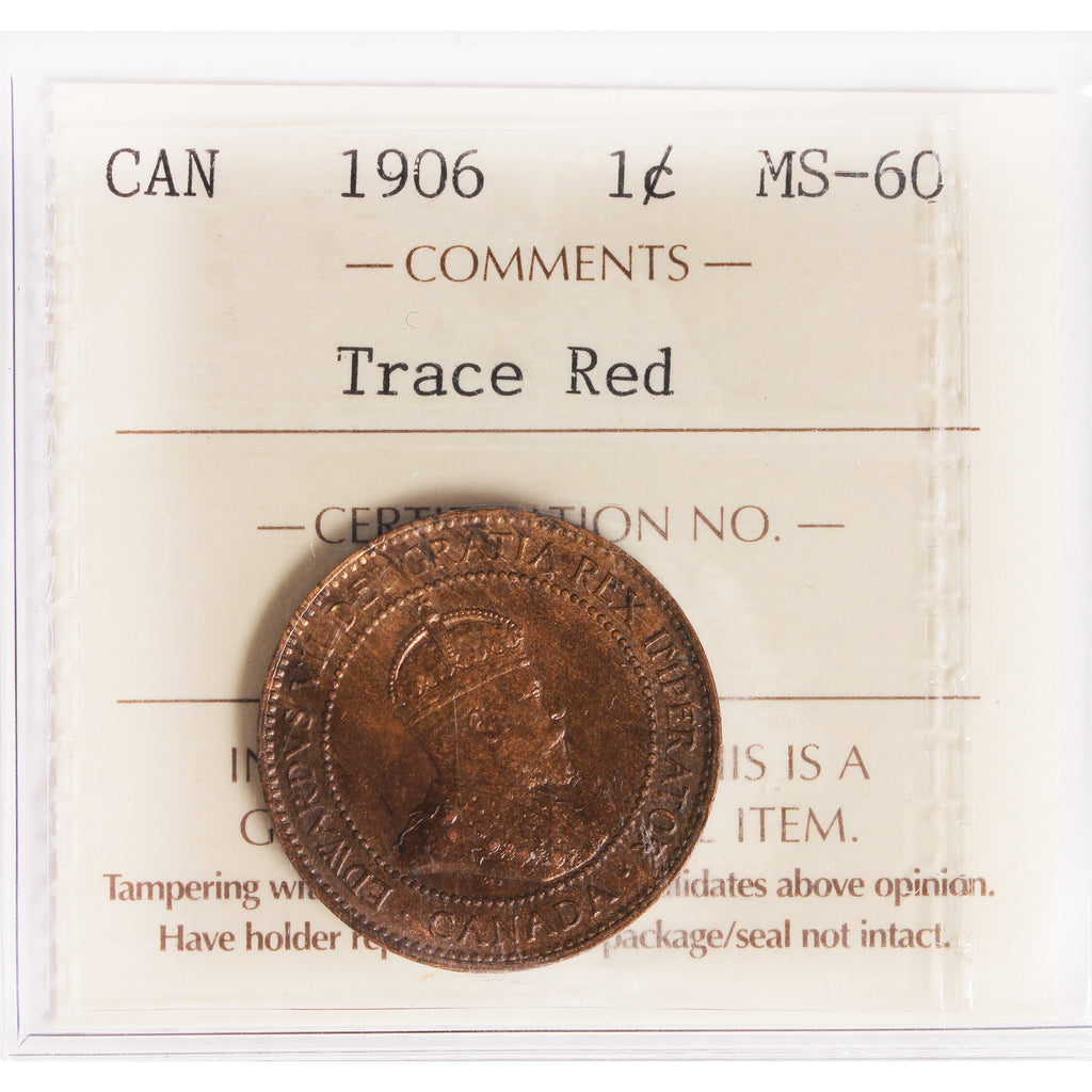 1906 Canada 1-cent ICCS Certified MS60 Trace Red