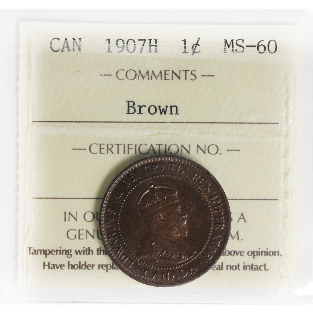 1907H Canada 1-cent ICCS Certified MS60 Brown (XAJ 976)