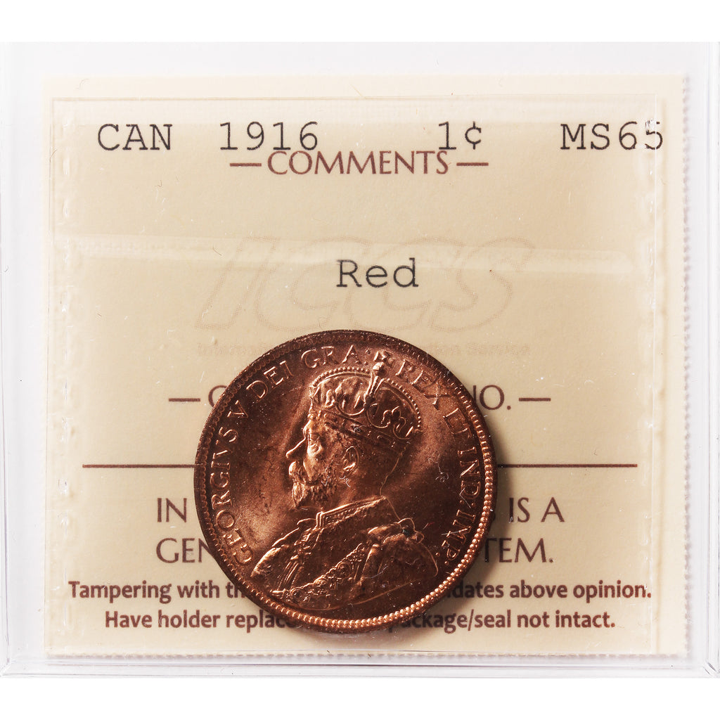 1916 Canada 1-cent ICCS Certified MS65 Red (XAM 237)