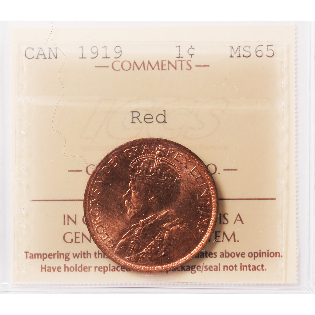 1919 Canada 1-cent ICCS Certified MS65 Red (XAM 238)