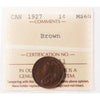 1927 Canada 1-cent ICCS Certified MS60 Brown