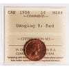 1958 Hanging 8 Canada 1-cent ICCS Certified MS64 Red