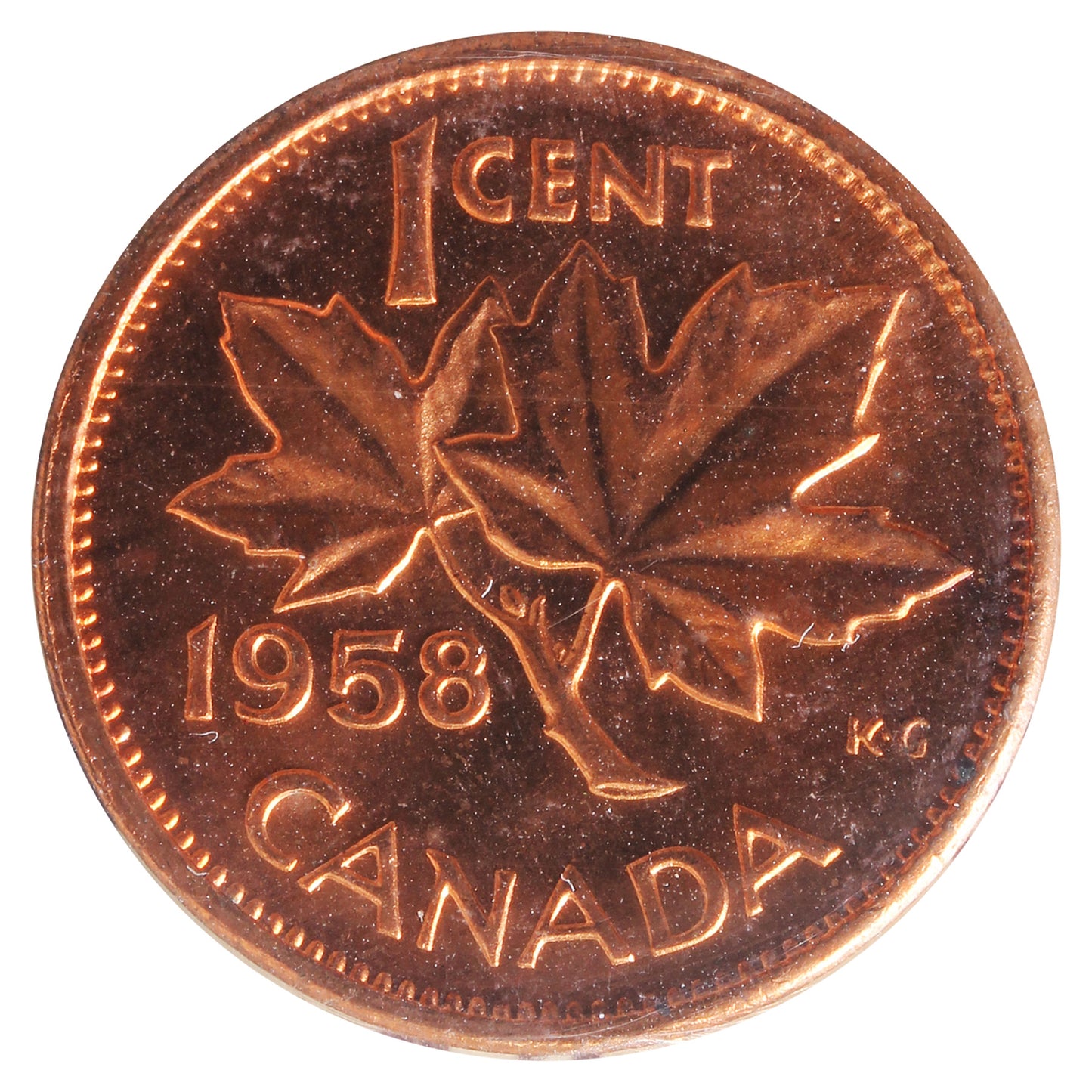 1958 Hanging 8 Canada 1-cent ICCS Certified MS64 Red