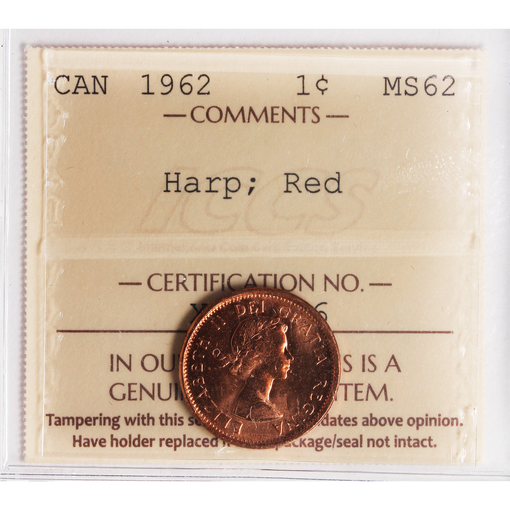 1962 Harp Canada 1-cent ICCS Certified MS62 Red