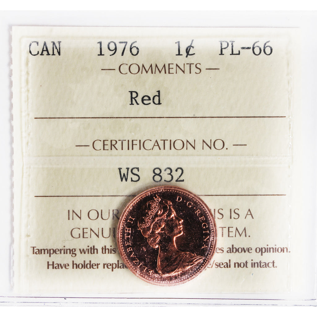1976 Canada 1-cent ICCS Certified PL66 Red