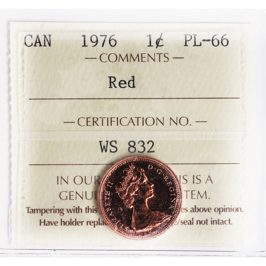 1976 Canada 1-cent ICCS Certified PL66 Red