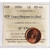 2006 Logo Magnetic Canada 1-cent ICCS Certified MS64 Red