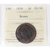 1858 Canada 1-cent ICCS Certified MS-60 Brown