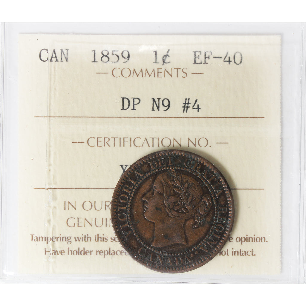 1859 DP N9 #4 Canada 1-cent ICCS Certified EF40