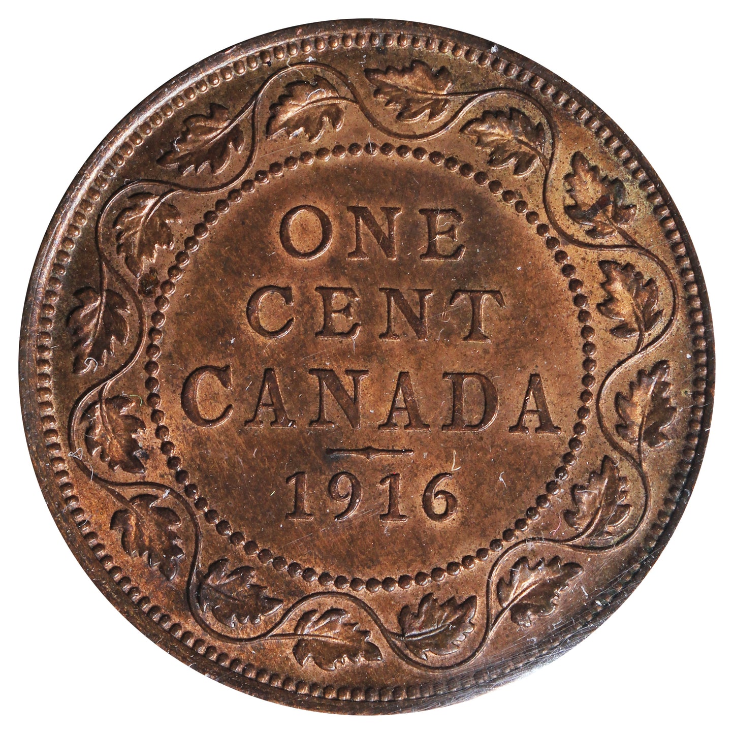 1916 Canada 1-cent ICCS Certified MS62 Trace Red