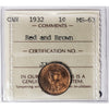 1932 Canada 1-cent ICCS Certified MS63 Red and Brown