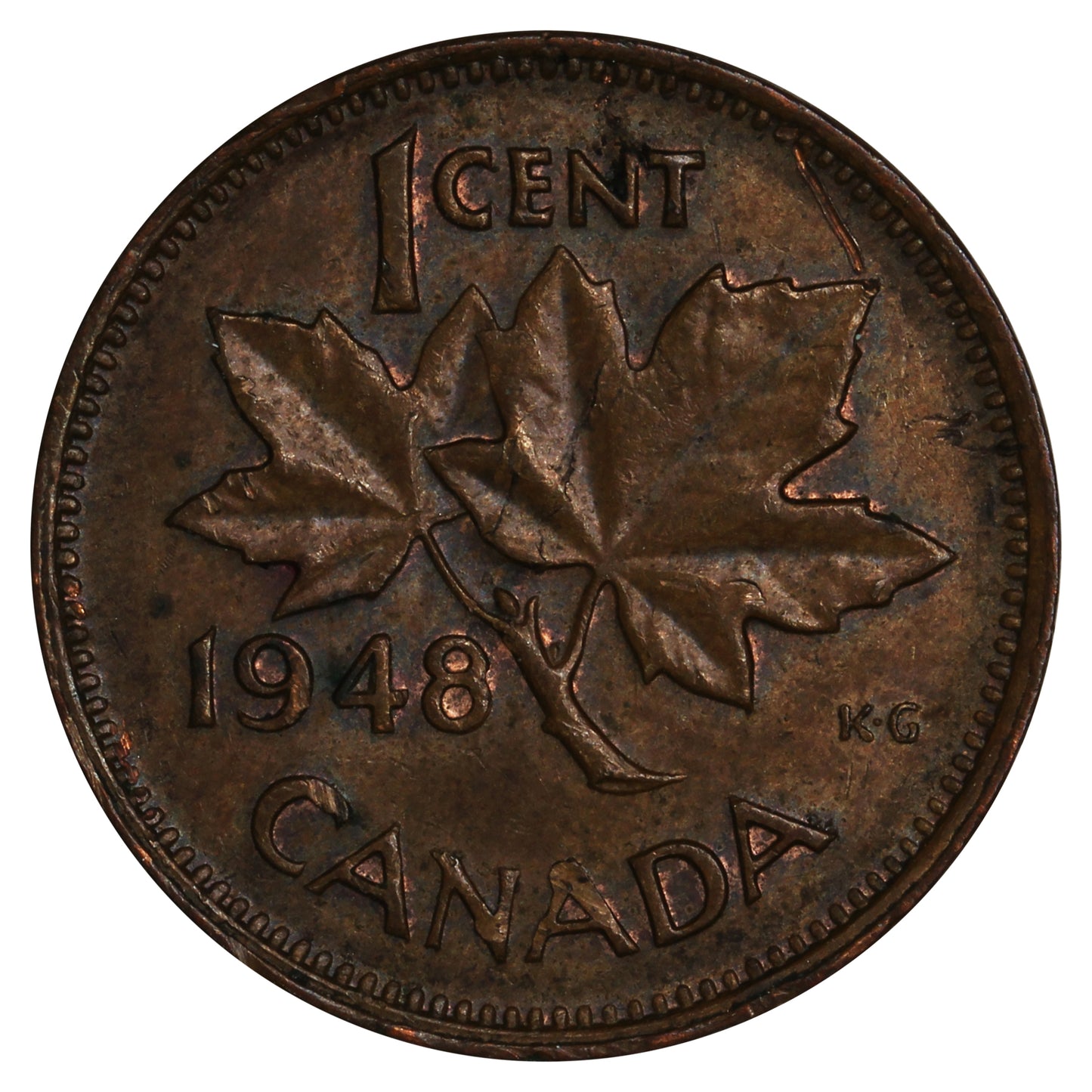 1948 A To Denticle, Small Denticles Canada 1-cent VF-EF (VF30)