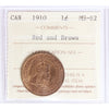 1910 Canada 1-cent ICCS Certified MS62 Red and Brown