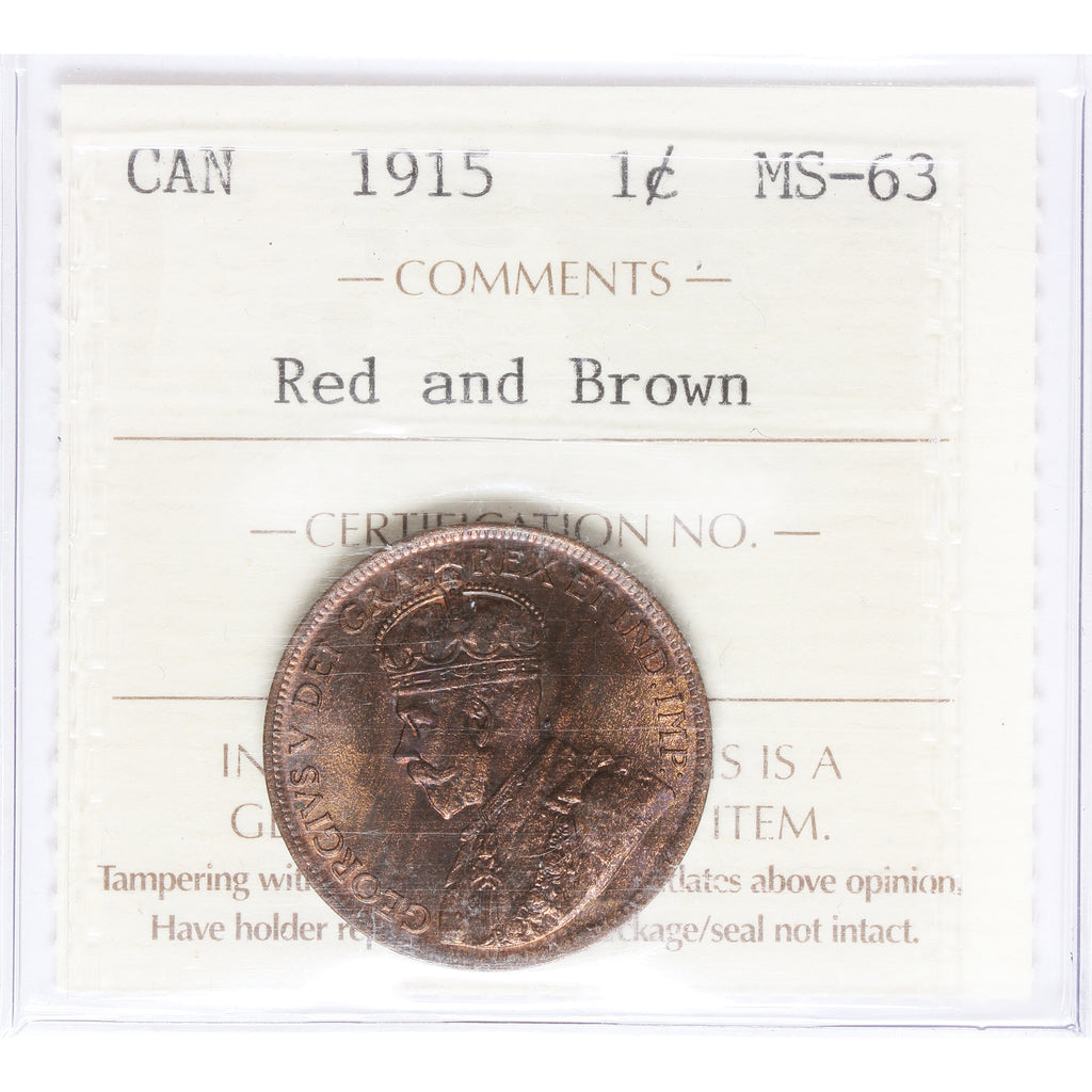 1915 Canada 1-cent ICCS Certified MS63 Red and Brown