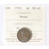 1932 Canada 1-cent ICCS Certified MS60 Brown