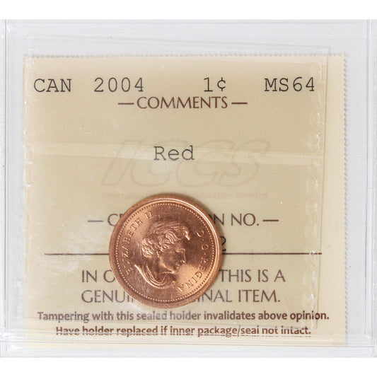 2004 Canada 1-cent ICCS Certified MS64 Red