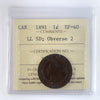 1891 LLSD, Obv. 3 Canada 1-cent ICCS Certified AU50