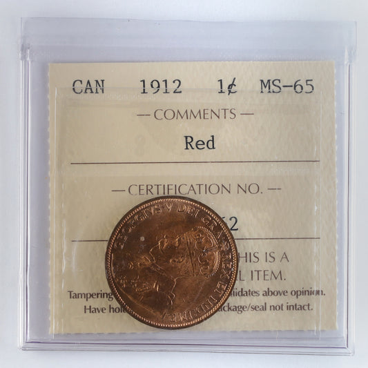1912 Canada 1-cent ICCS Certified MS65 Red (HU 162)