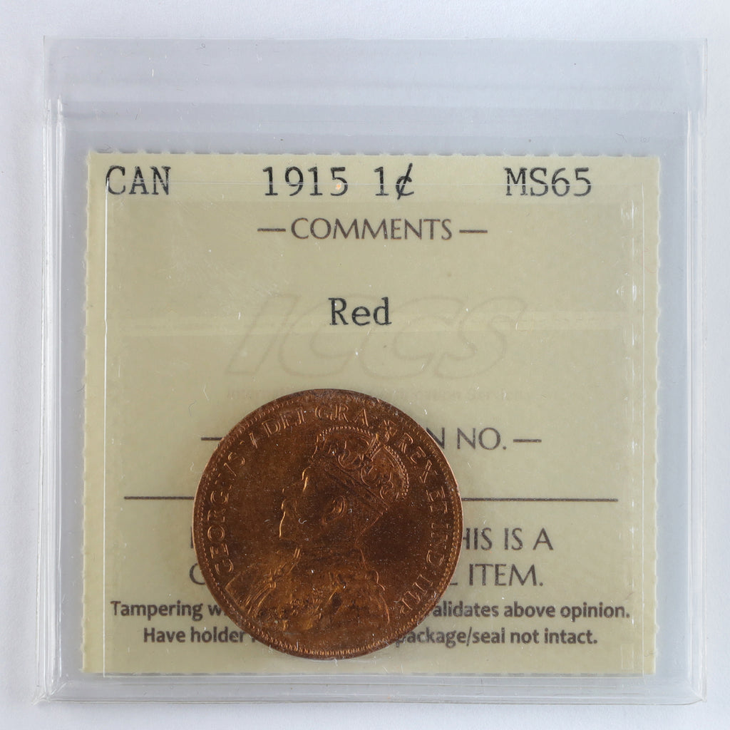 1915 Canada 1-cent ICCS Certified MS65 Red (XDF 567)
