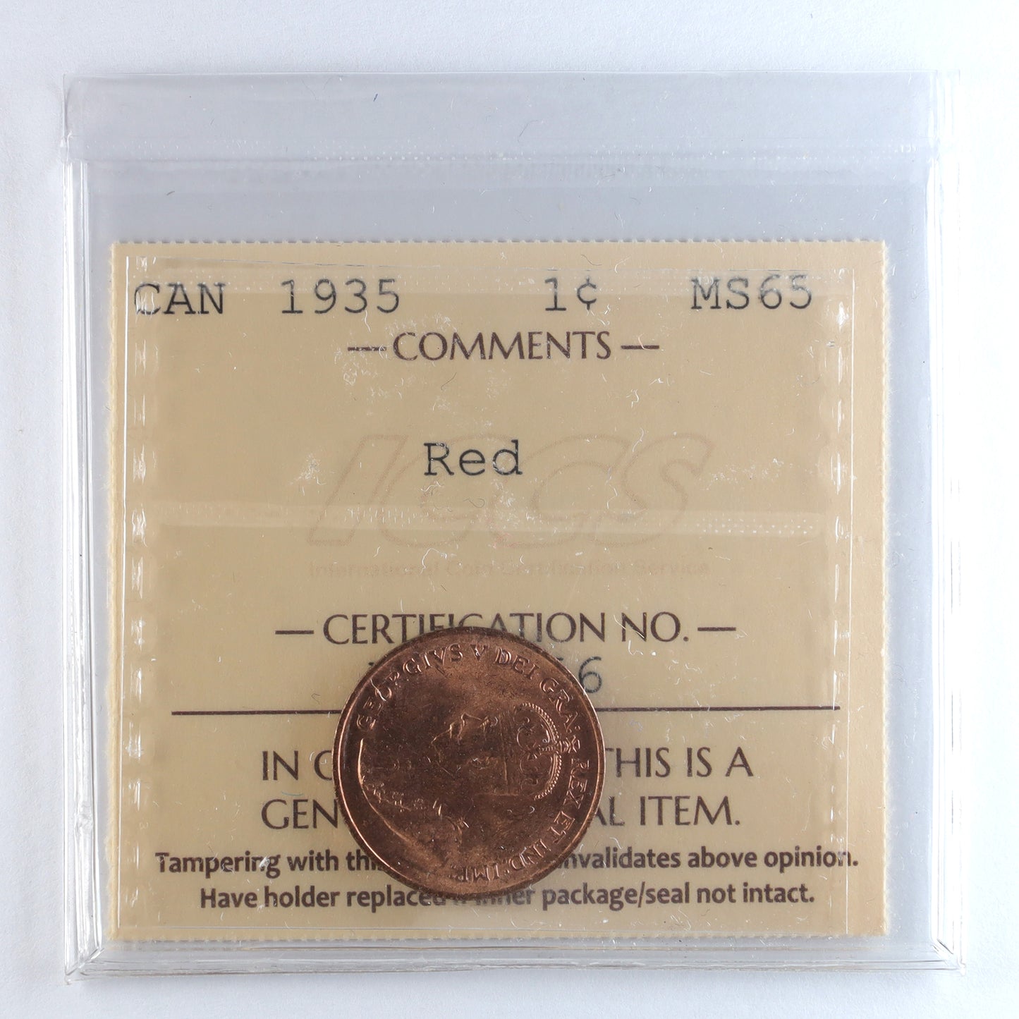 1935 Canada 1-cent ICCS Certified MS65 Red (XBR 556)