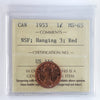 1953 NSF, Hanging 3 Canada 1-cent ICCS Certified MS65 Red