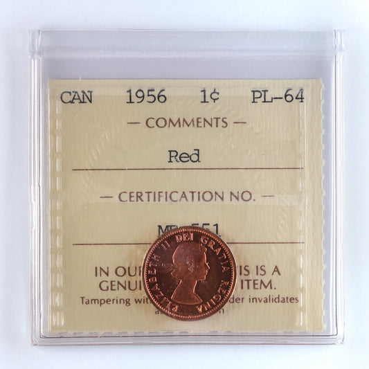 1956 Canada 1-cent ICCS Certified PL64 Red
