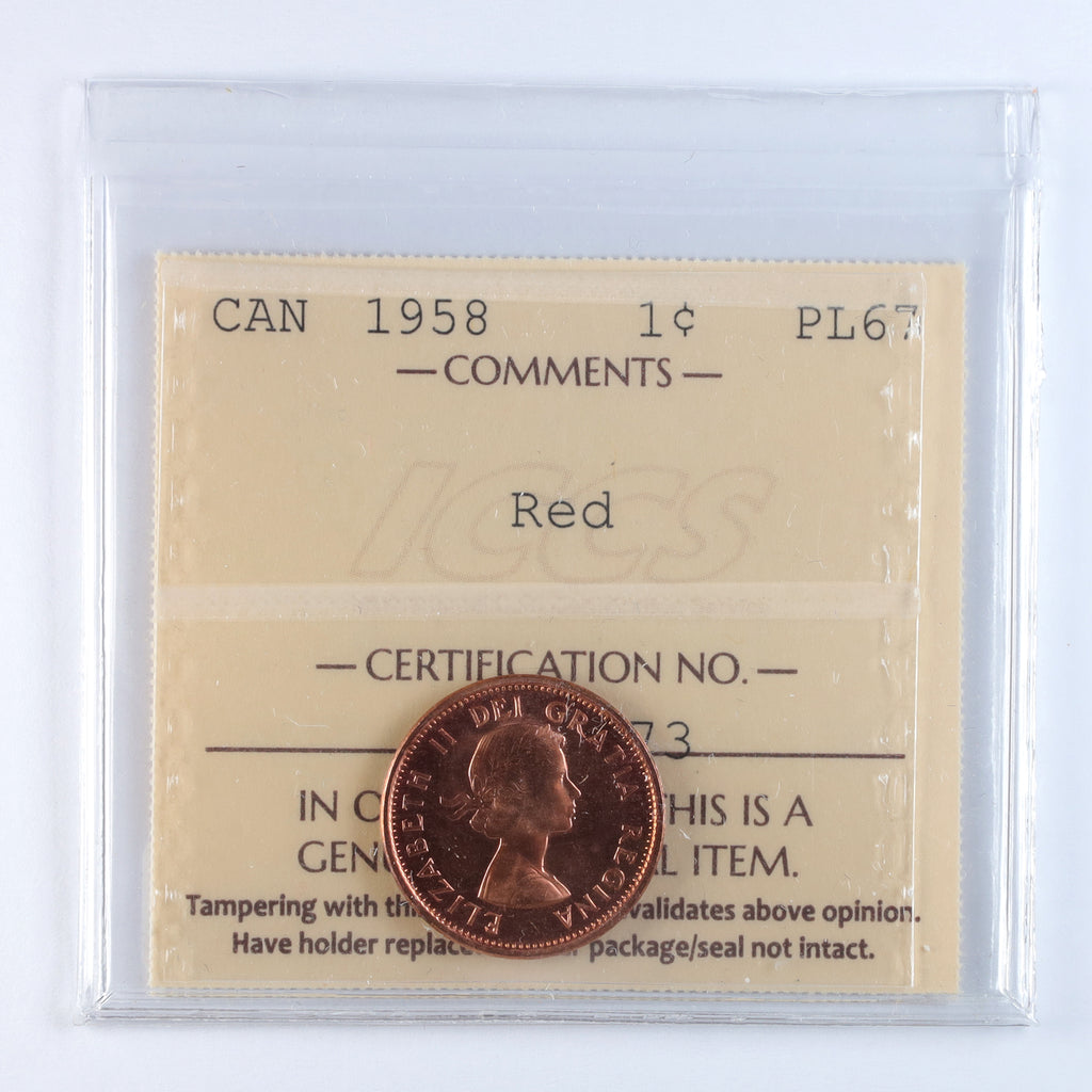 1958 Canada 1-cent ICCS Certified PL67 Red