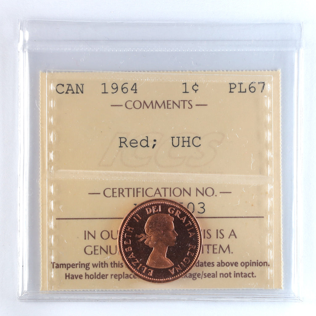 1964 Canada 1-cent ICCS Certified PL67 Red, Ultra Heavy Cameo
