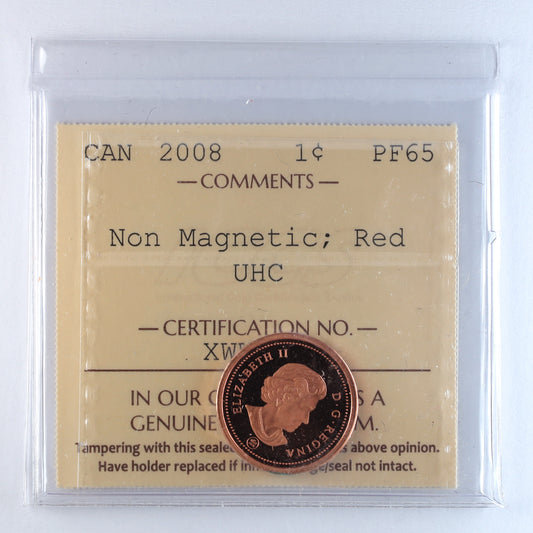 2008 Non-Magnetic Canada 1-cent ICCS Certified PF65 Red; UHC