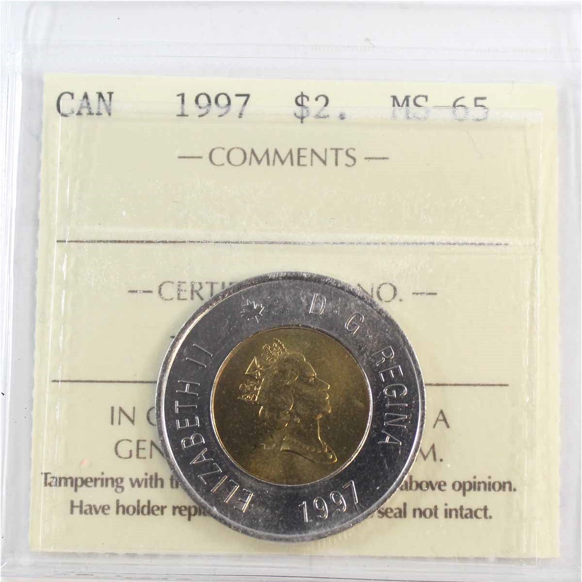 1997 Canada Two Dollar ICCS Certified MS-65