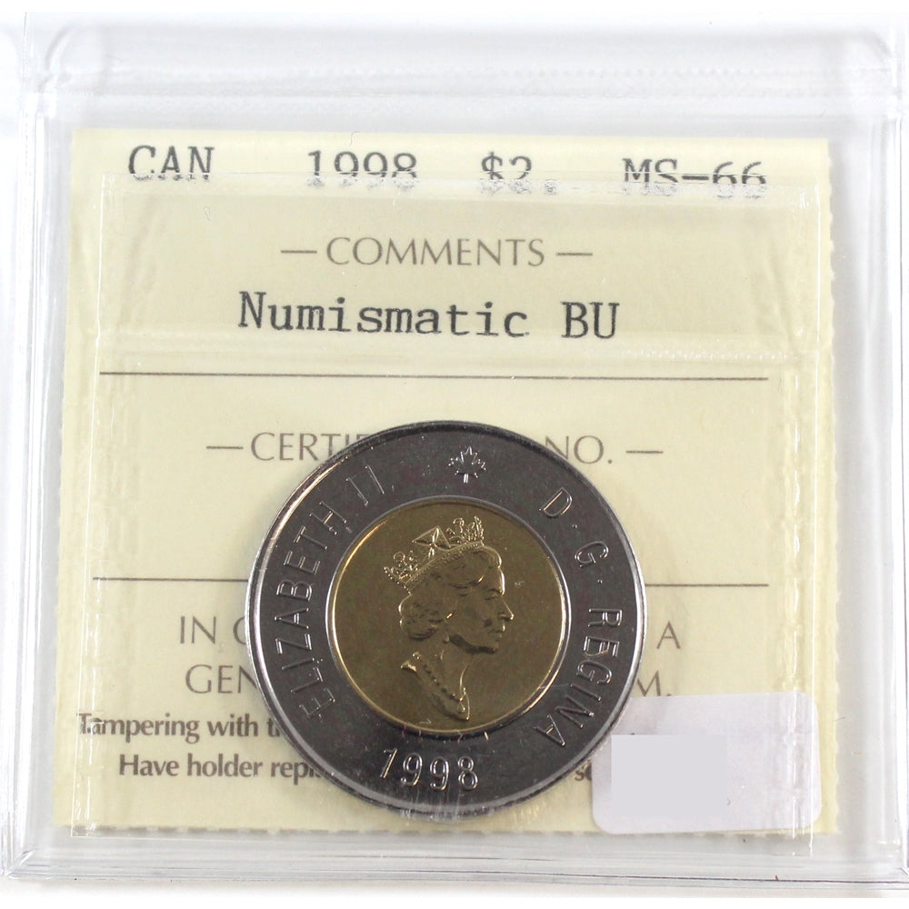 1998 Canada Two Dollar ICCS Certified MS66 NBU