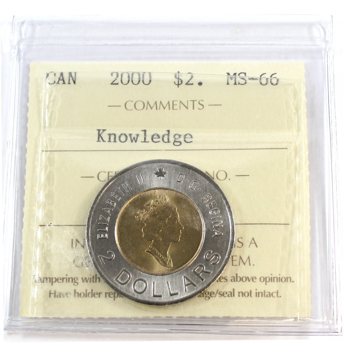 2000 Knowledge Canada Two Dollar ICCS Certified MS66