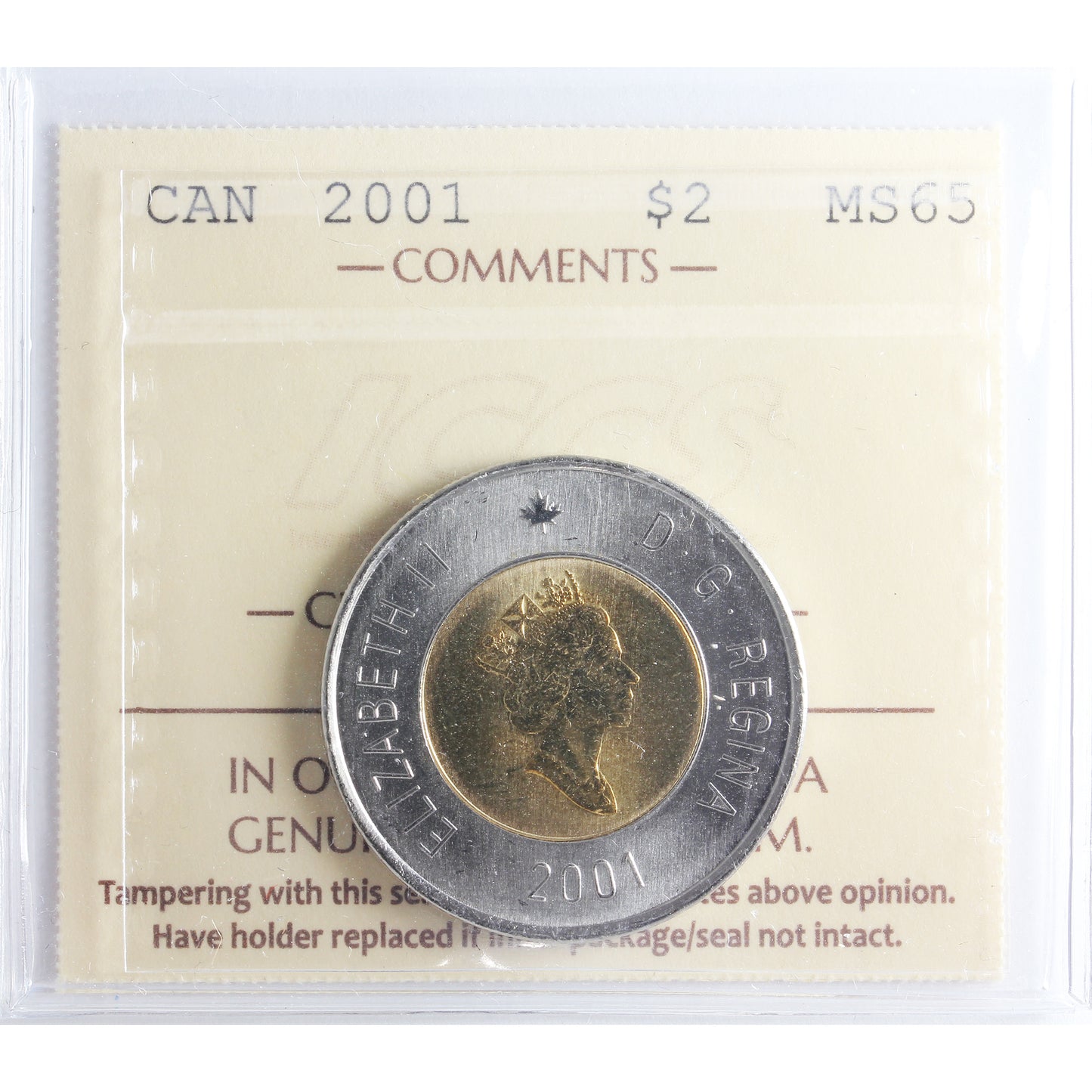 2001 Canada Two Dollar ICCS Certified MS65
