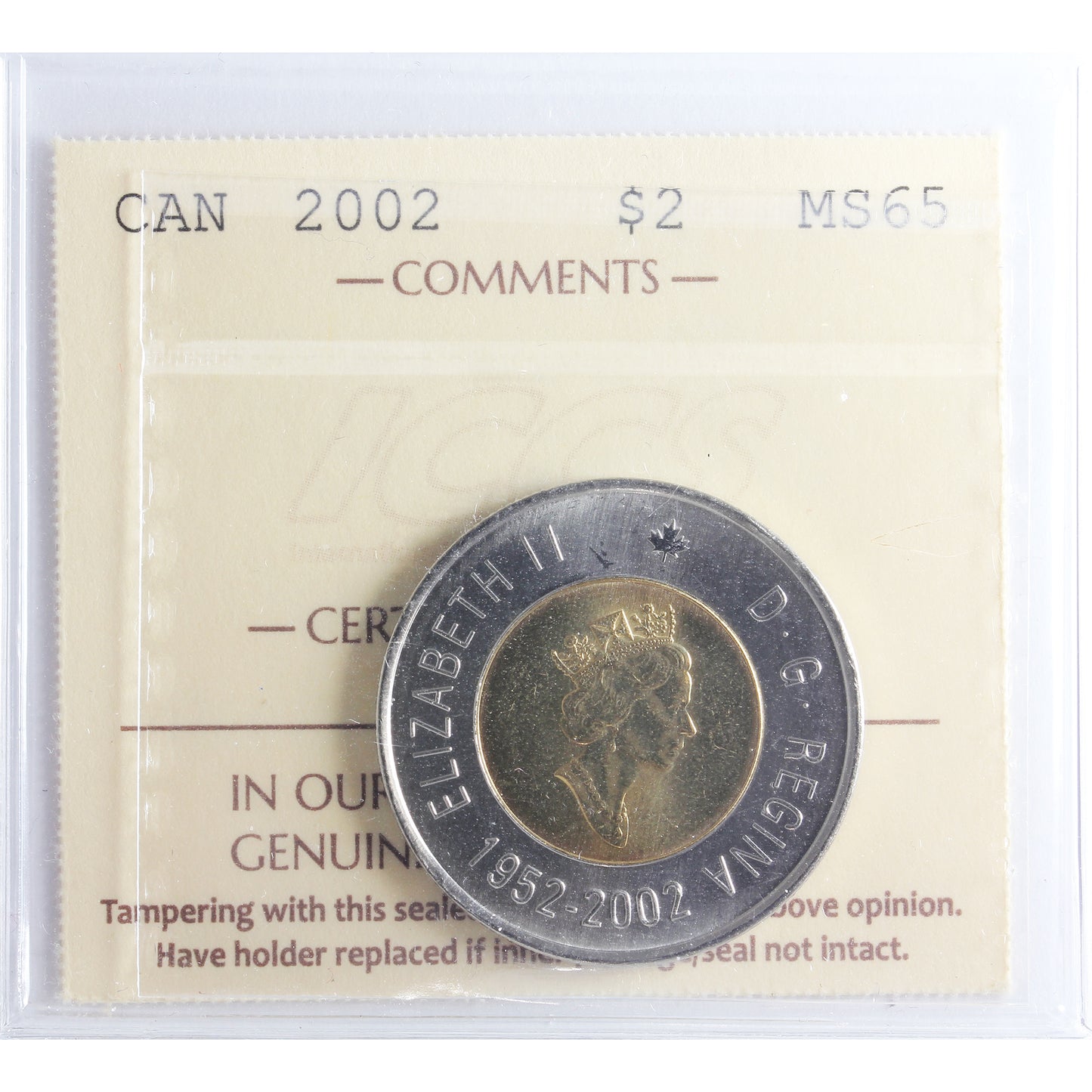 2002 Canada Two Dollar ICCS Certified MS65