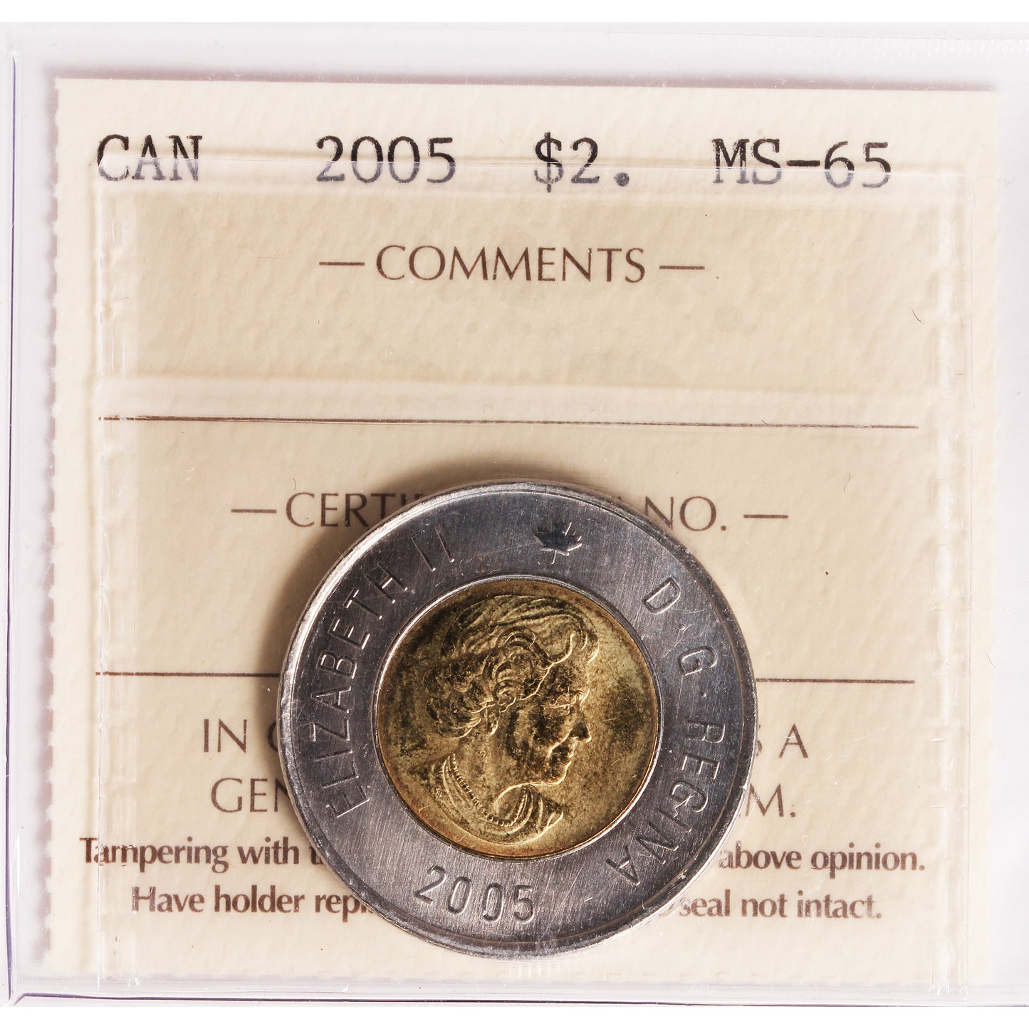 2005 Canada Two Dollar ICCS Certified MS65