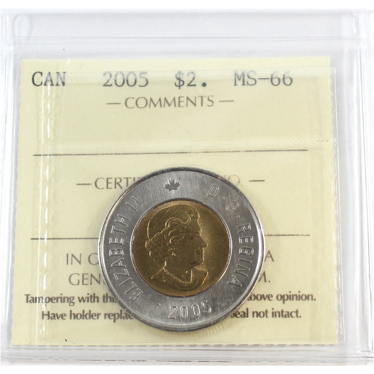 2005 Canada Two Dollar ICCS Certified MS66